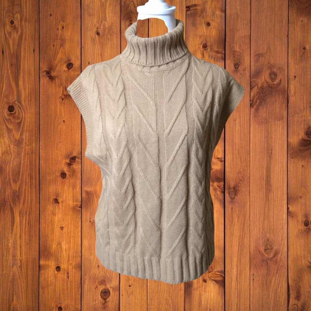 SHEIN Size XS Beige Soft Knit Turtleneck Sweater Vest Pullover Neutral